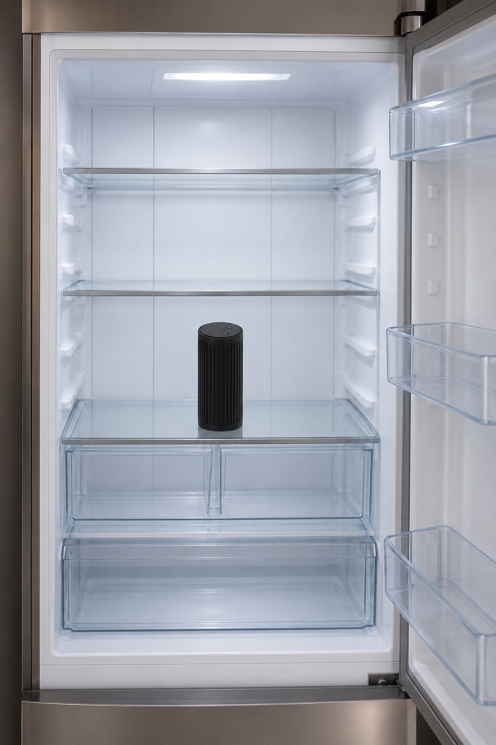 ODORHUSH device in an empty fridge